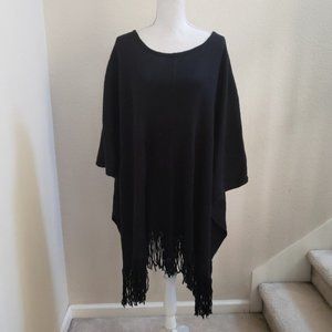 Black Fringe Trim Poncho